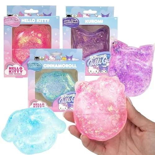 Hello Kitty SLIMYGLOOP Gelli Gels 3 Pack, Cinnamoroll, Hello Kitty, Kuromi Slow-Flow Glitter Squishy Sensory Toys, Squeeze Stress Toy for Kids & Teens, Satisfying Sugar Squish Fidget