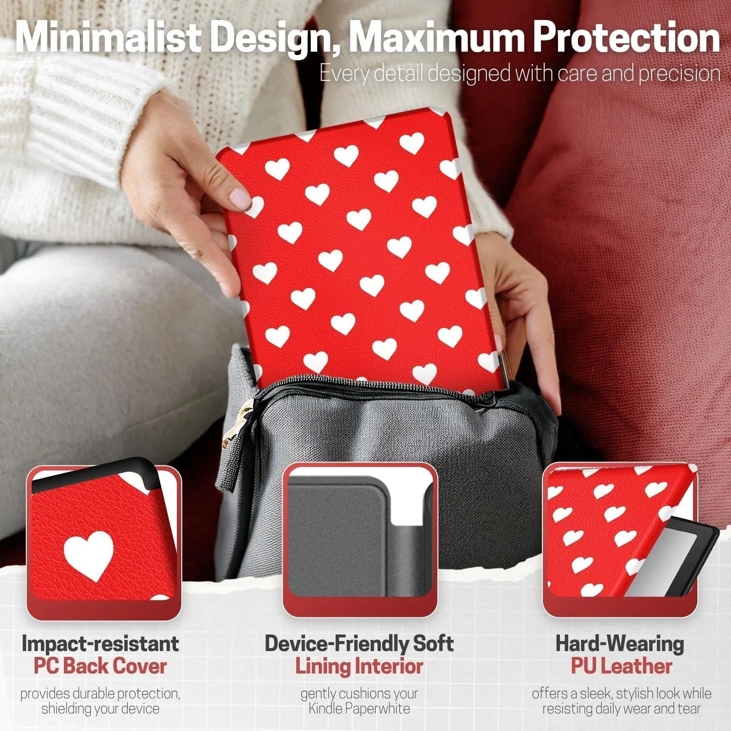 TNP Kindle Paperwhite 12th Gen Case Colorsoft 7-Inch Cover White Love Heart