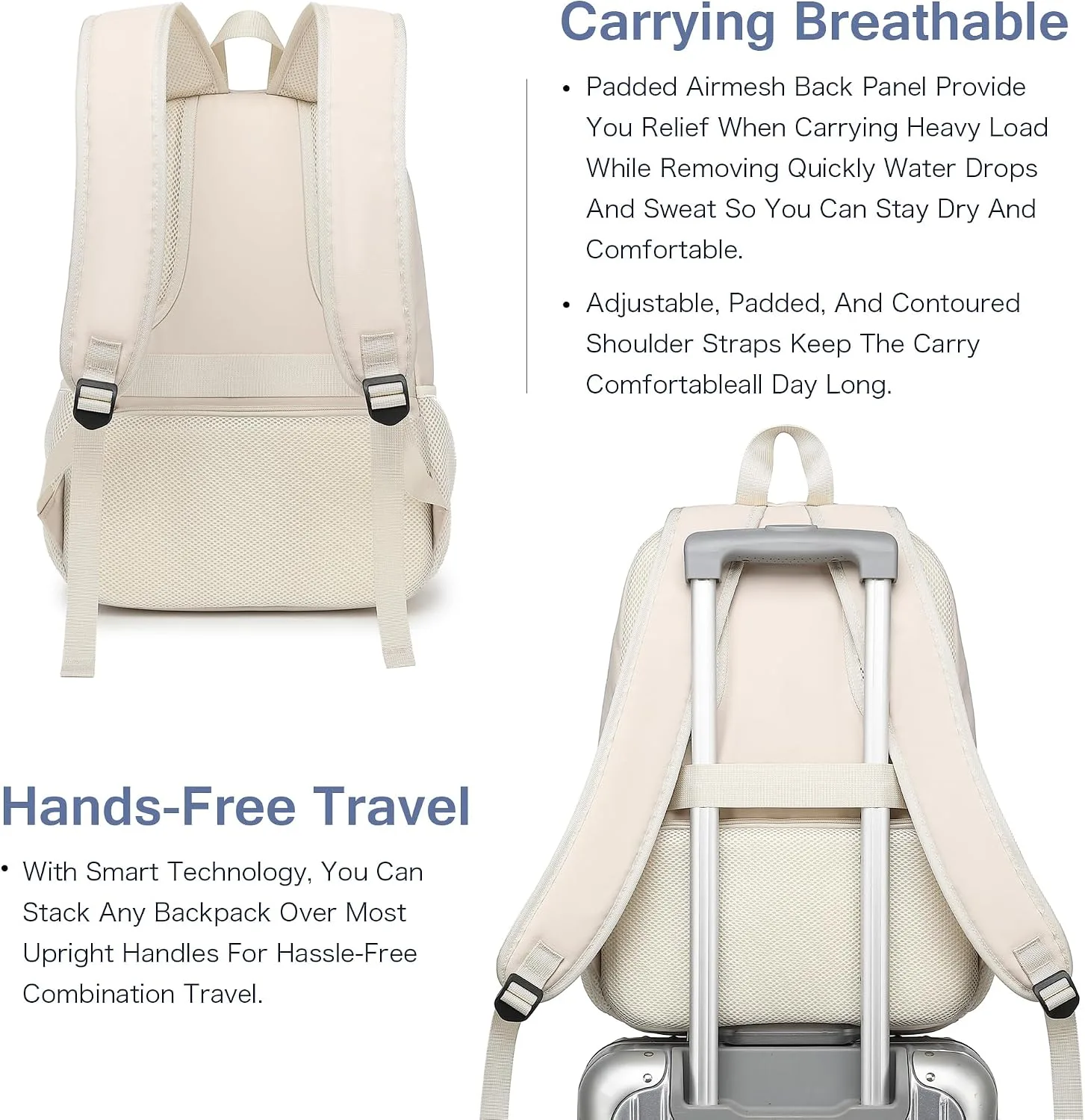 Boavan Laptop Backpack for women,15.6 inch Laptop Bag with USB Port, Waterproof Travel Work Backpack Purse, Anti-Theft Teacher Nurse Doctor Casual Bookbags Office Business backpack，Cream Beige