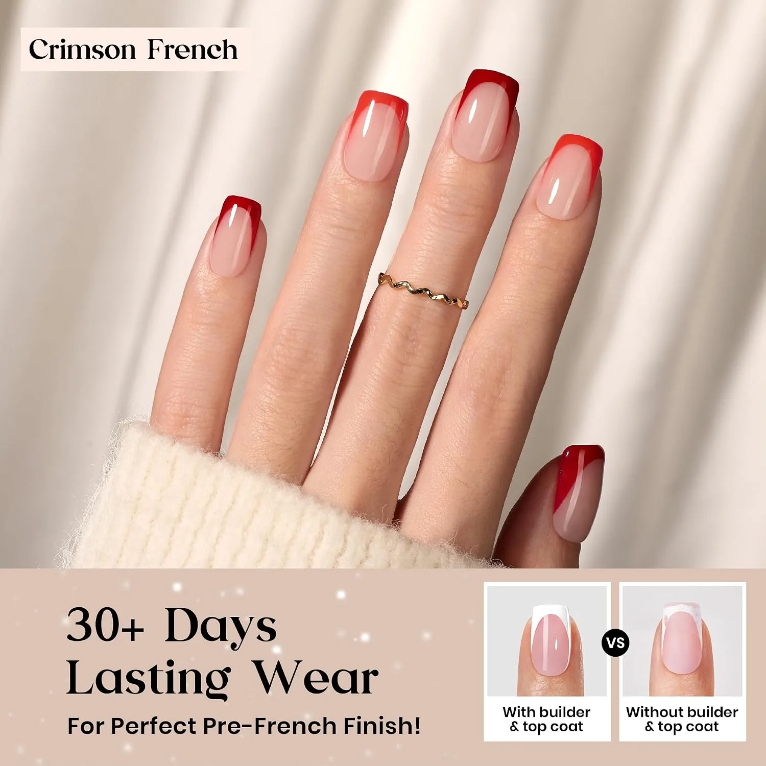 Beetles Red French Tip Nails - 5 Colors Press On Nails Short Square
