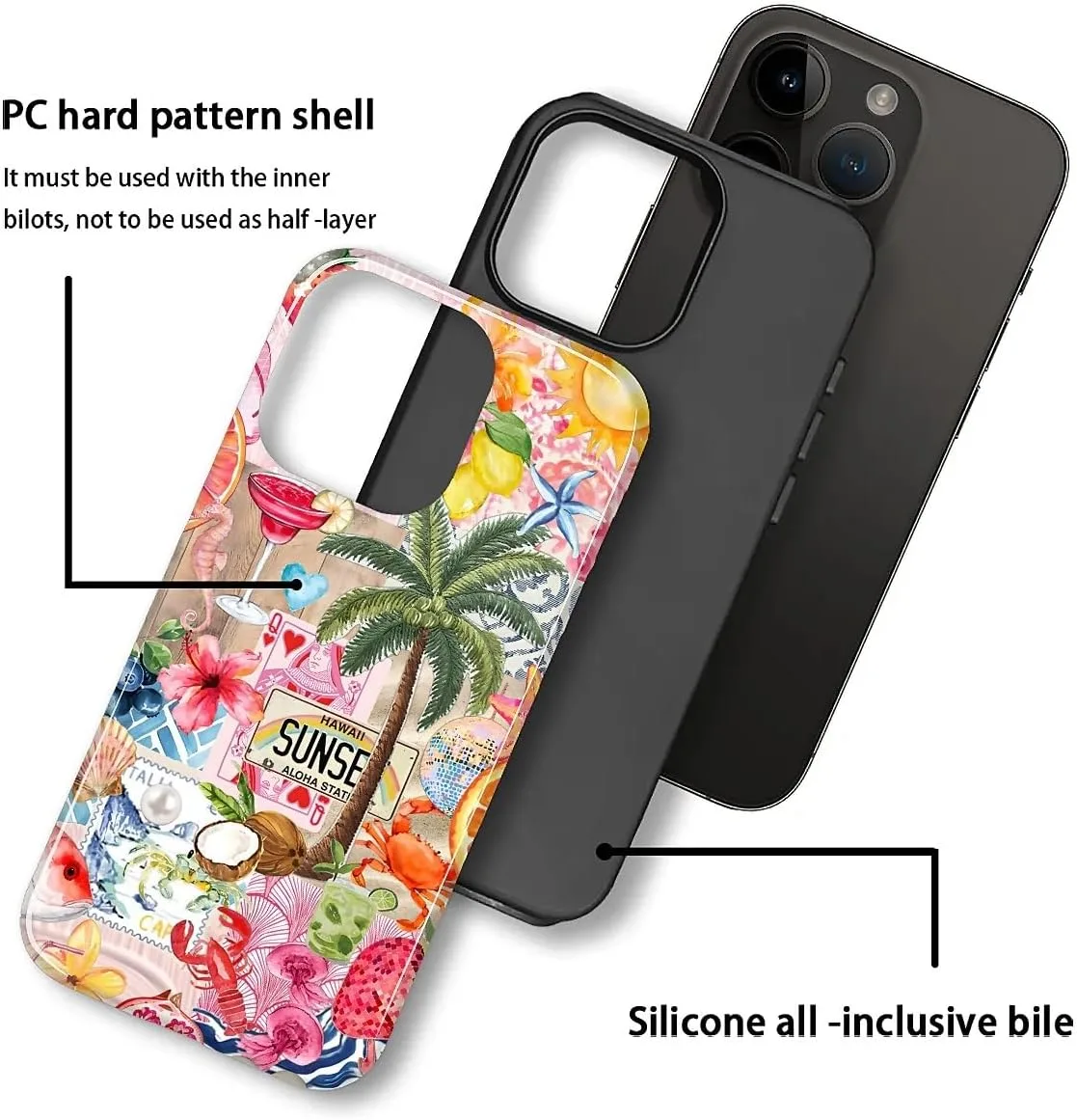 DAIZAG Case for iPhone 13 Pro,Mixed 2 Layer Design Shockproof Soft TPU Ddouble Protection Phone Case for iPhone 13 Pro-Aesthetic Summer Beach