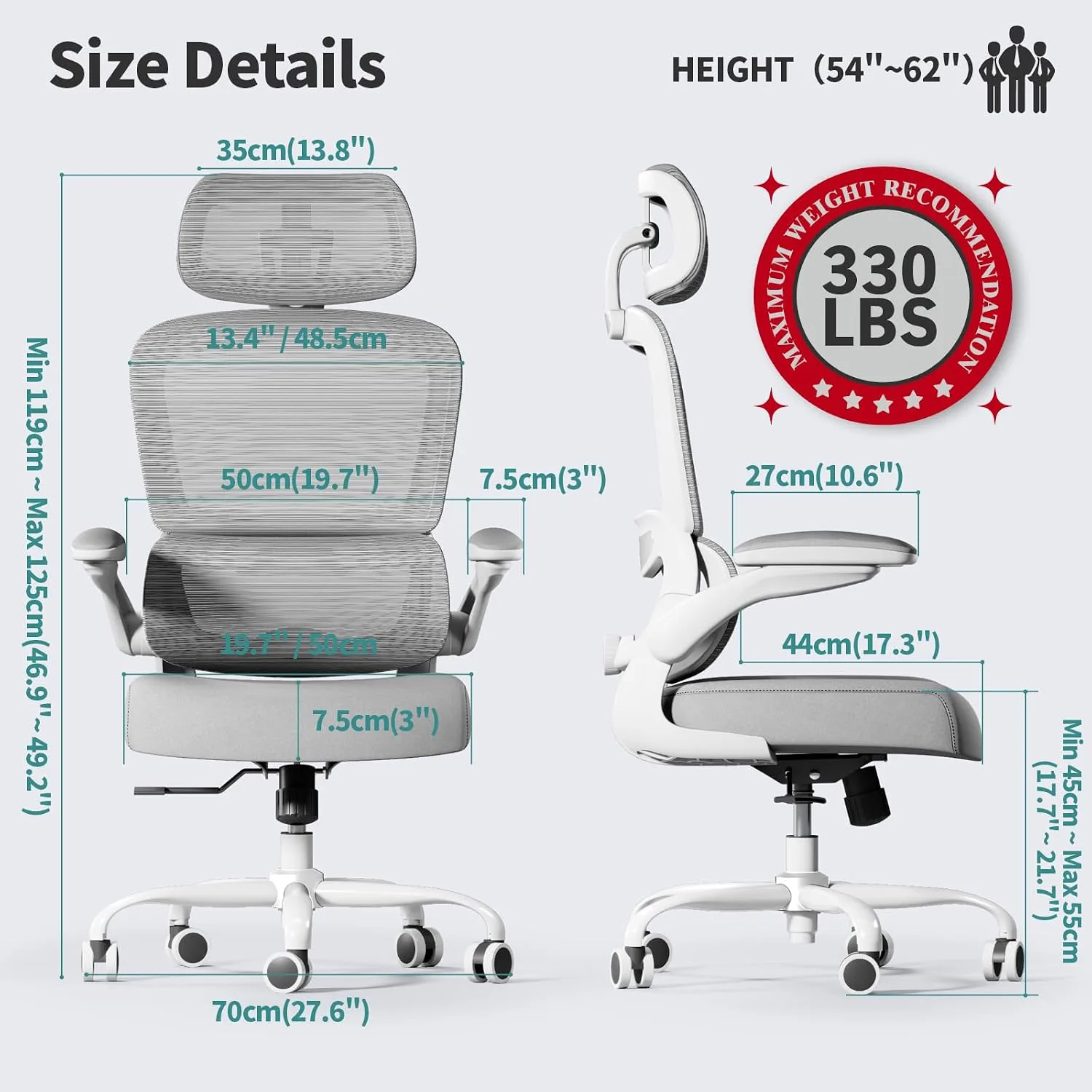 TRALT Office Chair Ergonomic Desk Chair with Lumbar Support Grey, 1