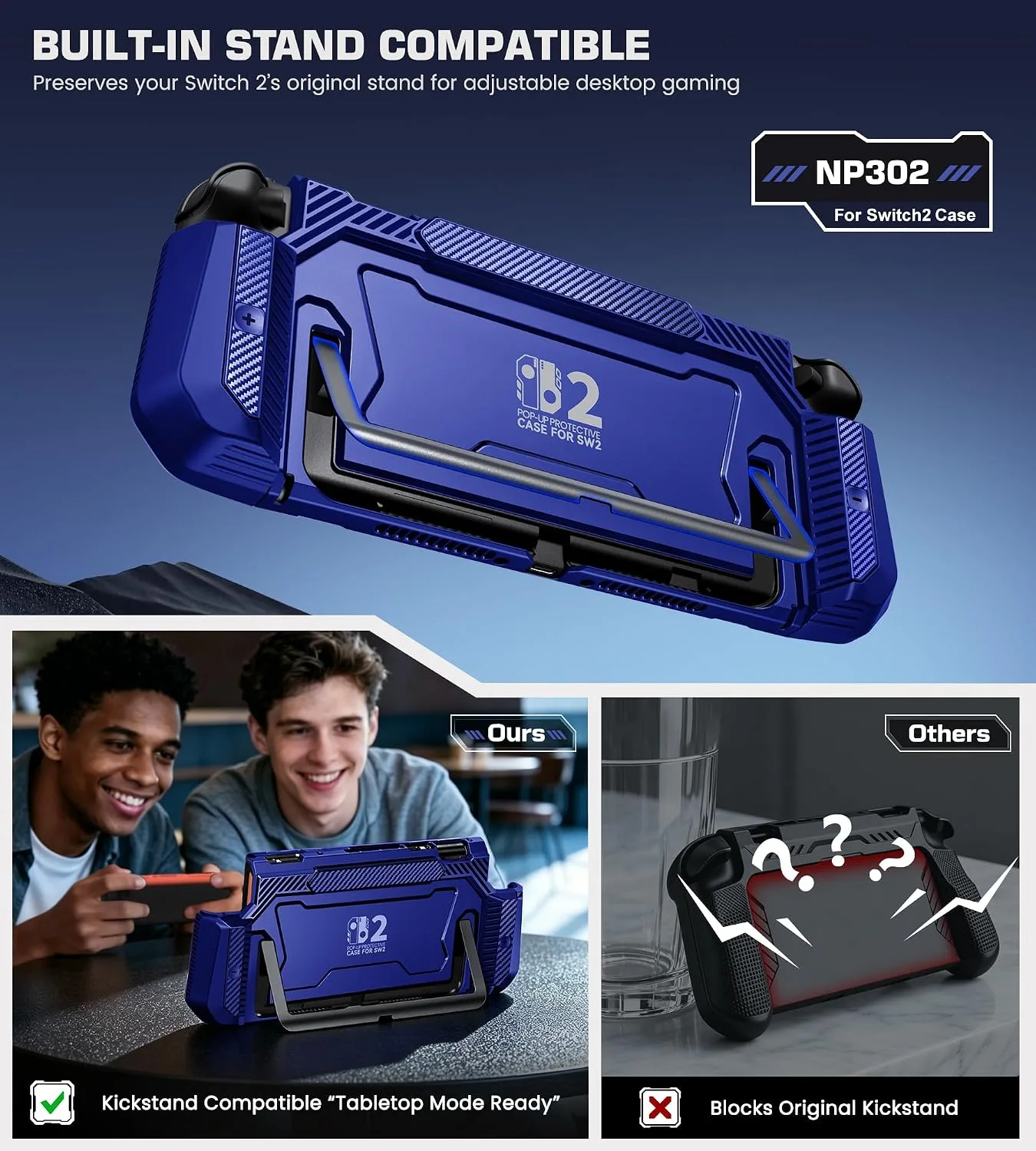 Dockable Blue Case for Nintendo Switch 2,[Exclusive Pop-up Joy-Con Quick Release][Military-Grade Protection][Stand Compatible] Switch 2 Protective Case with Ergonomic Grip, Shell for Switch 2 Console
