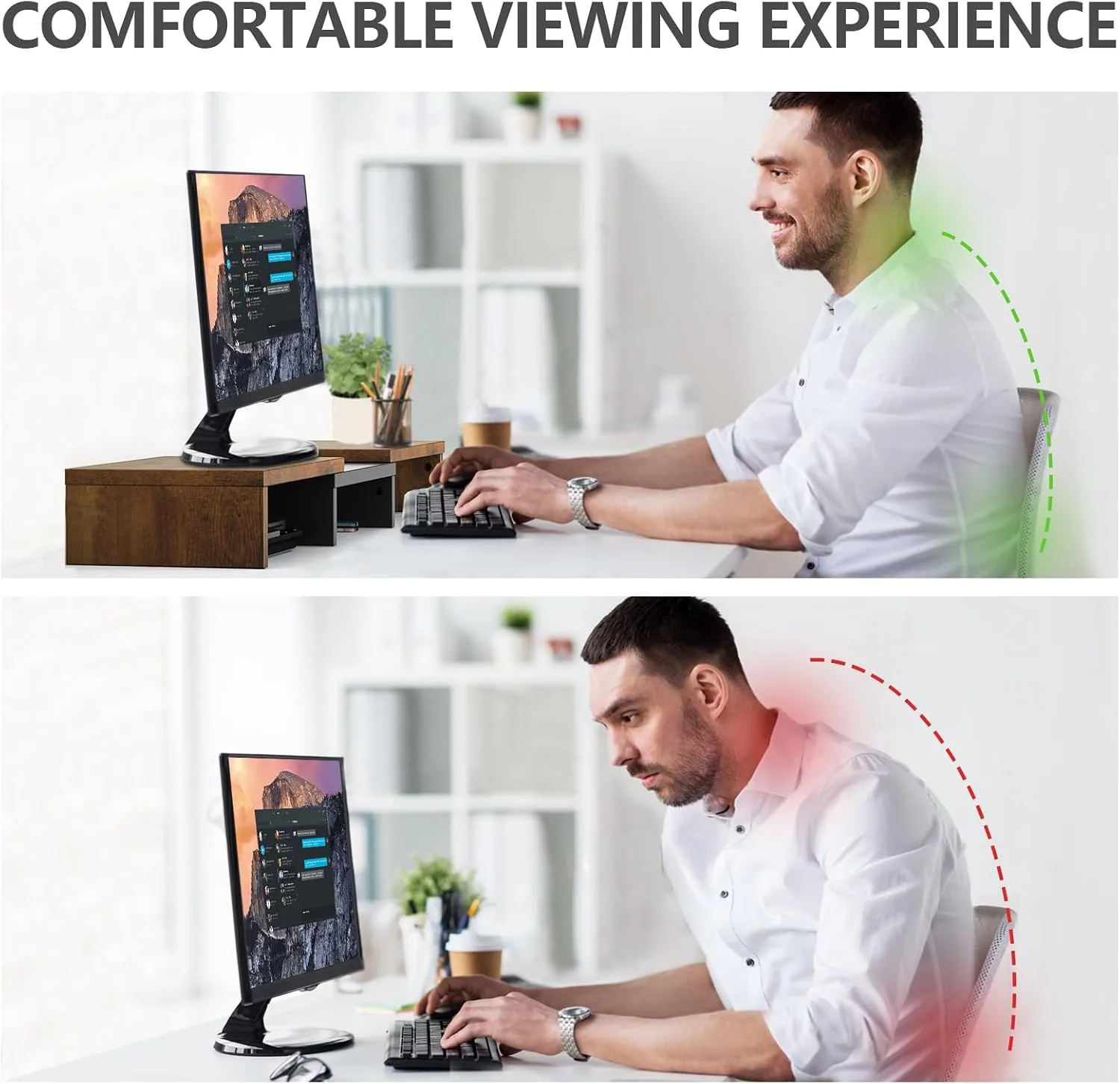 TAVR Dual Monitor Stand Riser, Wooden Computer Monitor Stand for 2 Monitors