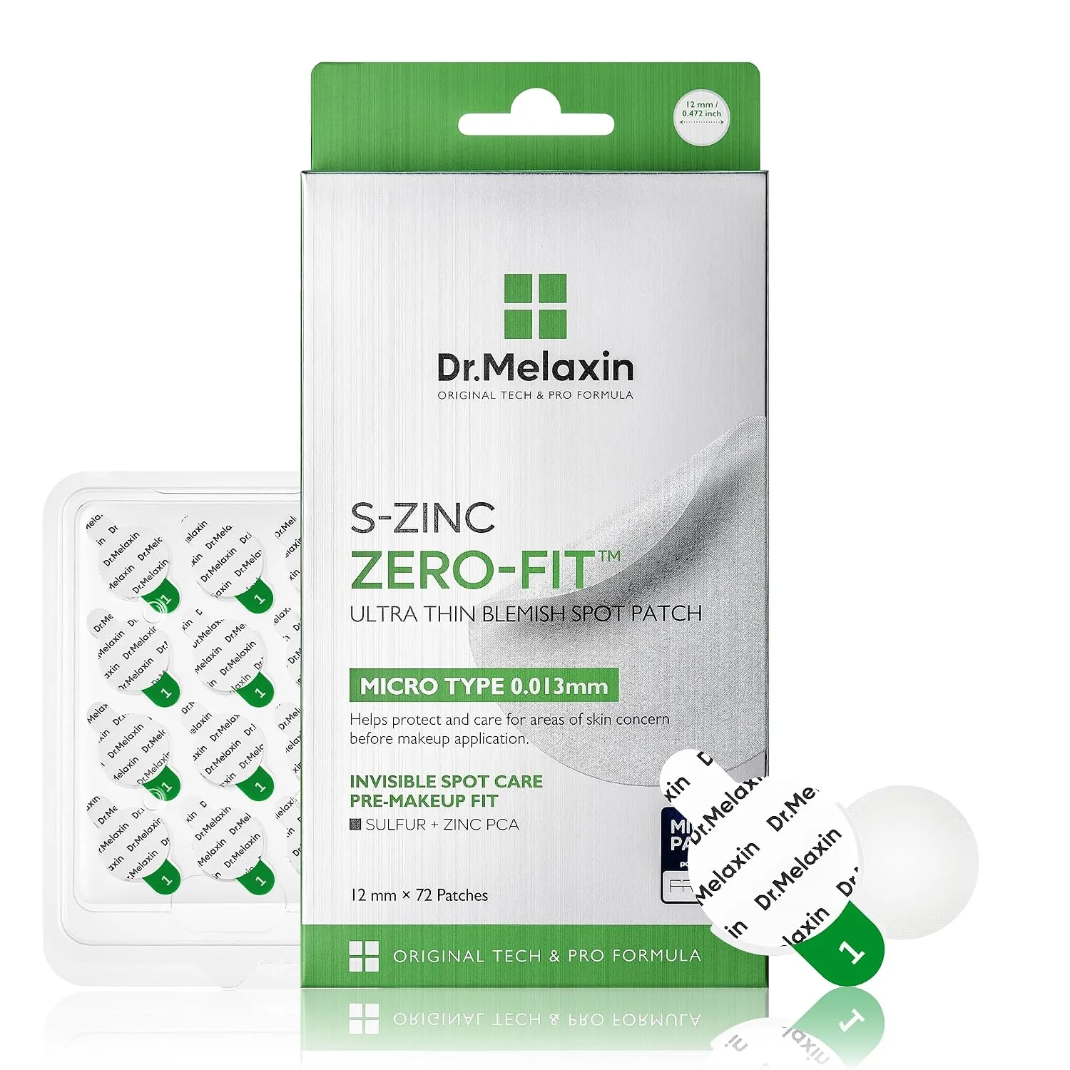 Dr.Melaxin S-ZINC ZERO-FIT Invisible Ultra Thin Pimple Patches for Face, Acne Patches 0.013mm Clear Zit Stickers Under Makeup with Sulfur, Salicylic Acid, AHA & PHA, Korean Skincare, 72 Count