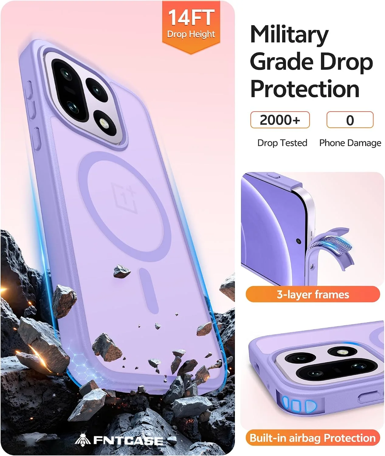 FNTCASE for OnePlus 15 Case, Fit for Magsafe, Light Purple