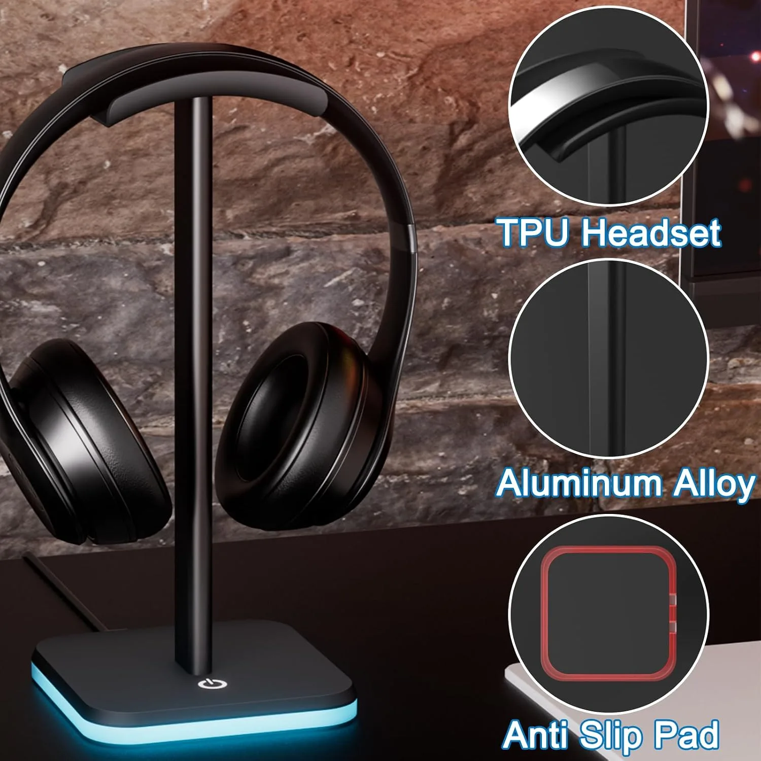 Headphone Stand for Desk - Headset Stand Headphone Holder (RGB-Black)