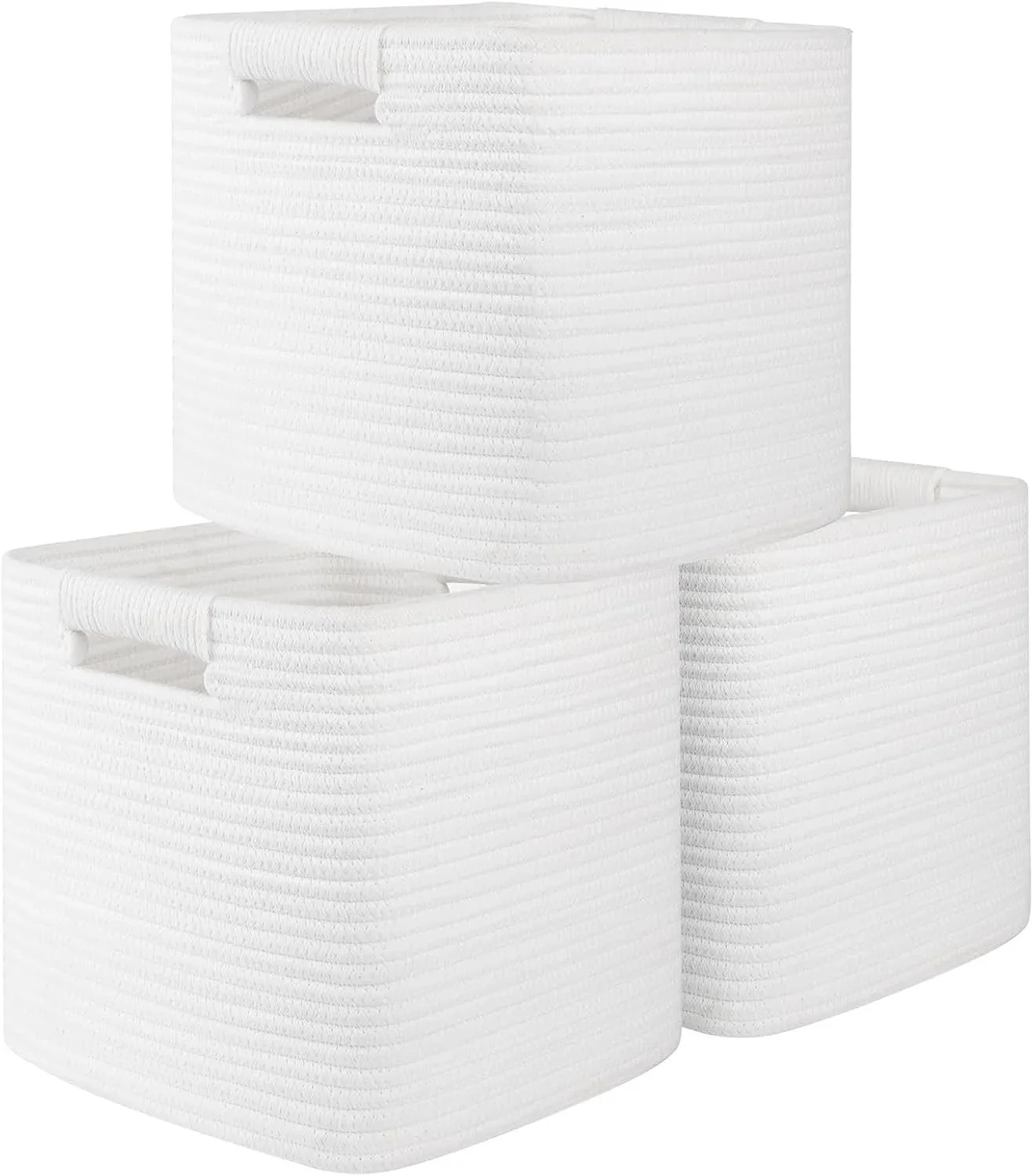 OIAHOMY Storage Cubes 11 Inch - 3 Pack, Cotton Rope Woven Baskets for Organizing, Square Storage Baskets for Shelves Organizer, Classroom, Kids Toy Bins, Closet, Baby Nursery-White