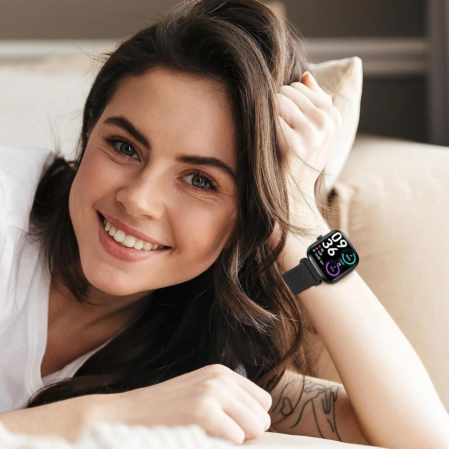Braided ID208 Plus Elastic Bands Compatible with Fitpolo/Quican/Aeac/Tensky ID208 Plus Smartwatch Bands, 22mm Loop Soft Nylon Straps for Women Men