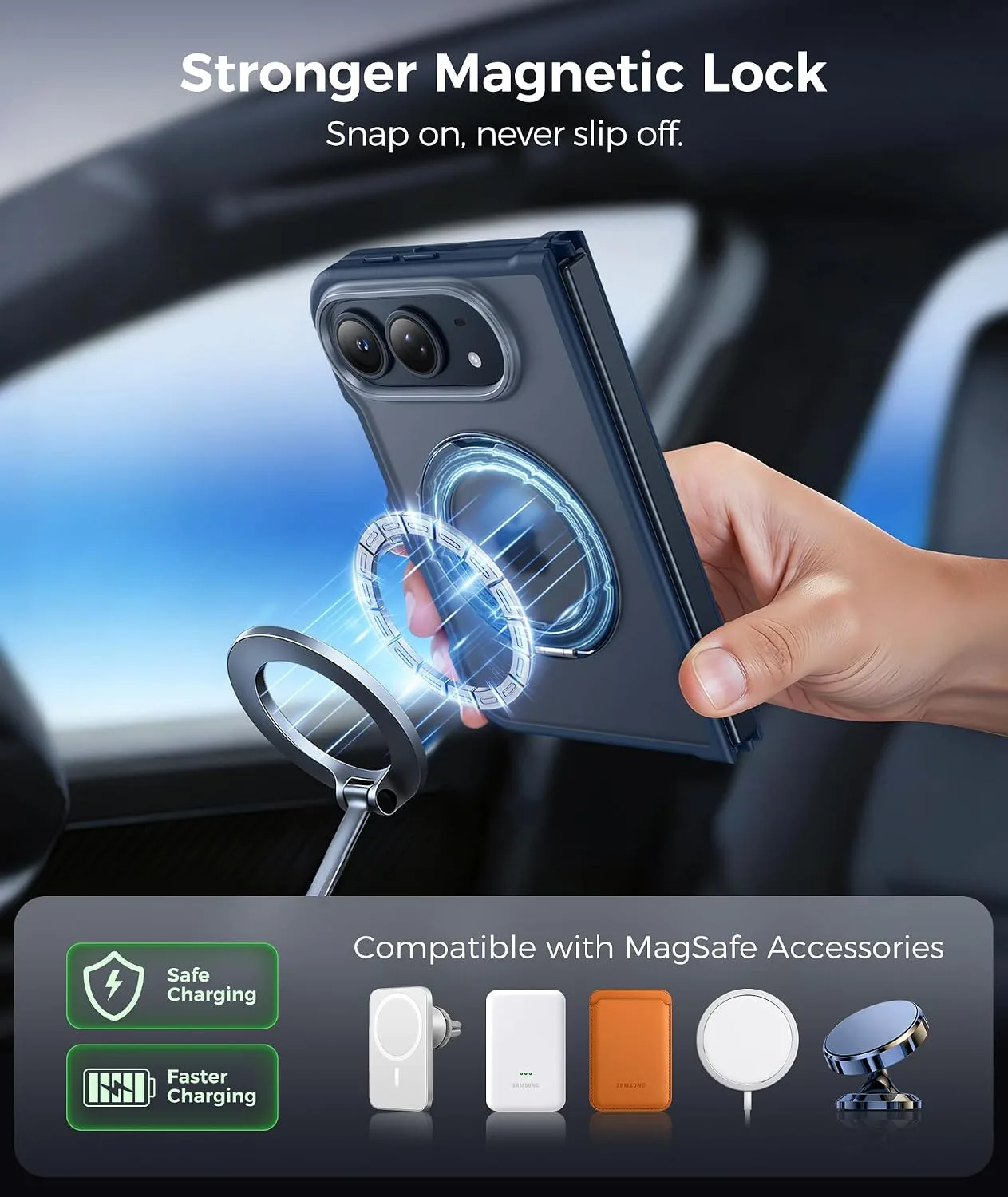 FNTCASE for iPhone Duo Case with 360 Spin Magnetic Stand Deep Blue