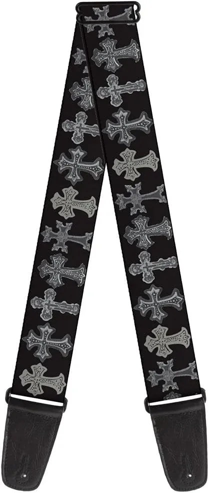 Guitar Strap - Elegant Crosses Black/Grays