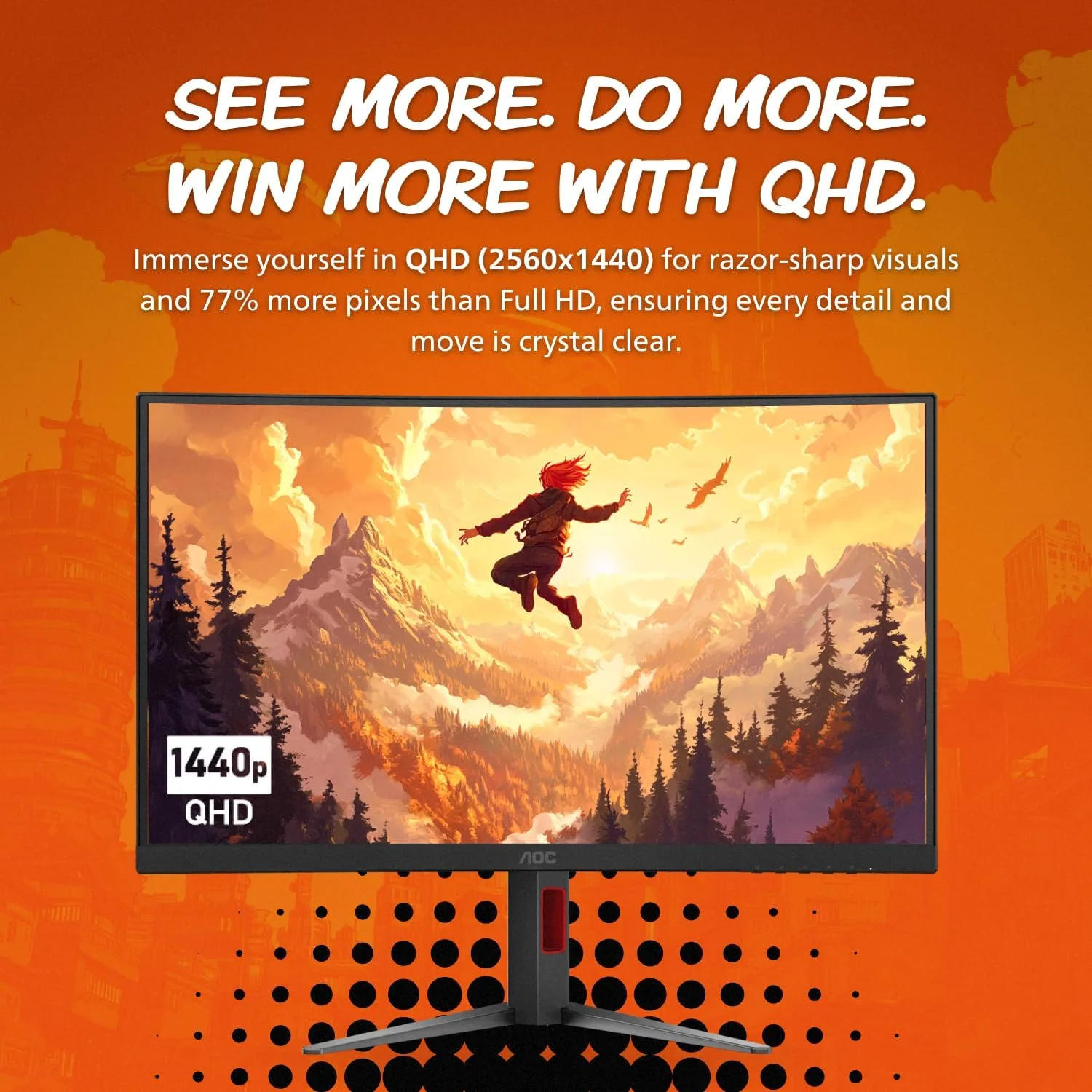 AOC 27 Inch Curved Gaming Monitor 2K QHD 300Hz VA 0.3ms, CQ27G4ZH