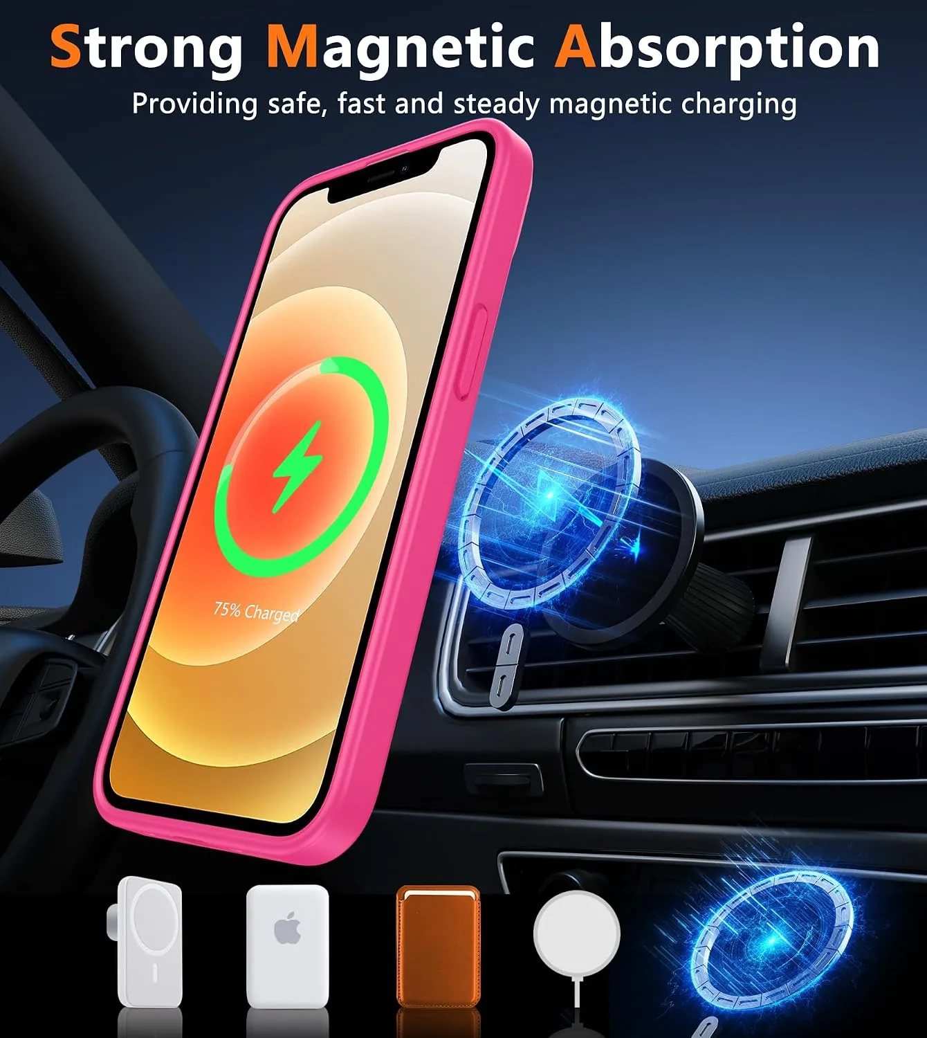 FNTCASE for iPhone 12 / iPhone 12 Pro Case Fit for MagSafe Hot Pink