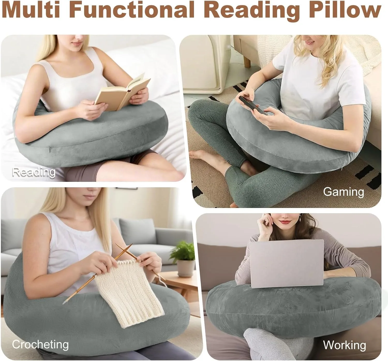 Reading Gaming Pillow for Lap with Pocket，Supportive Shredded Foam