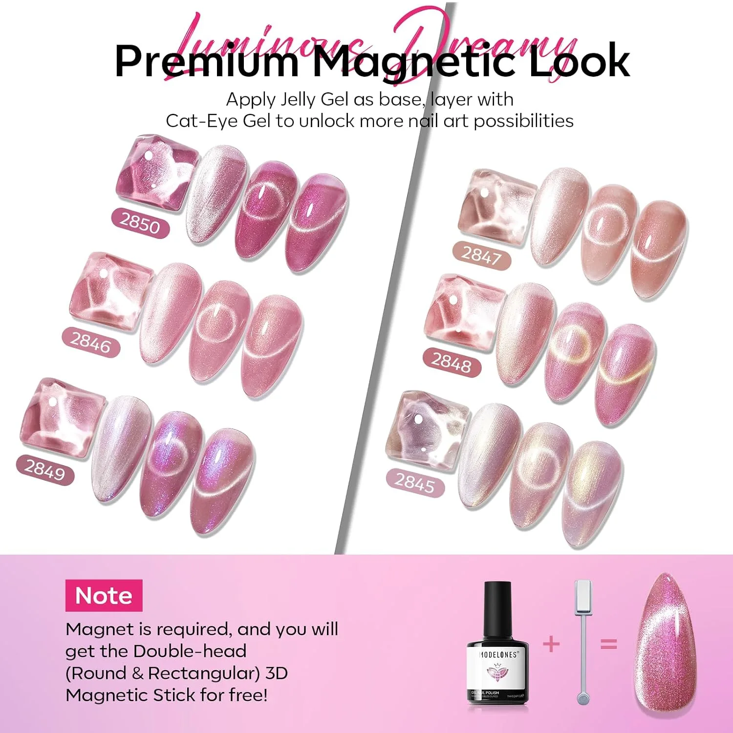 modelones Cat Eye Gel Nail Polish Set Glitter 6Colors Pink Nude Summer