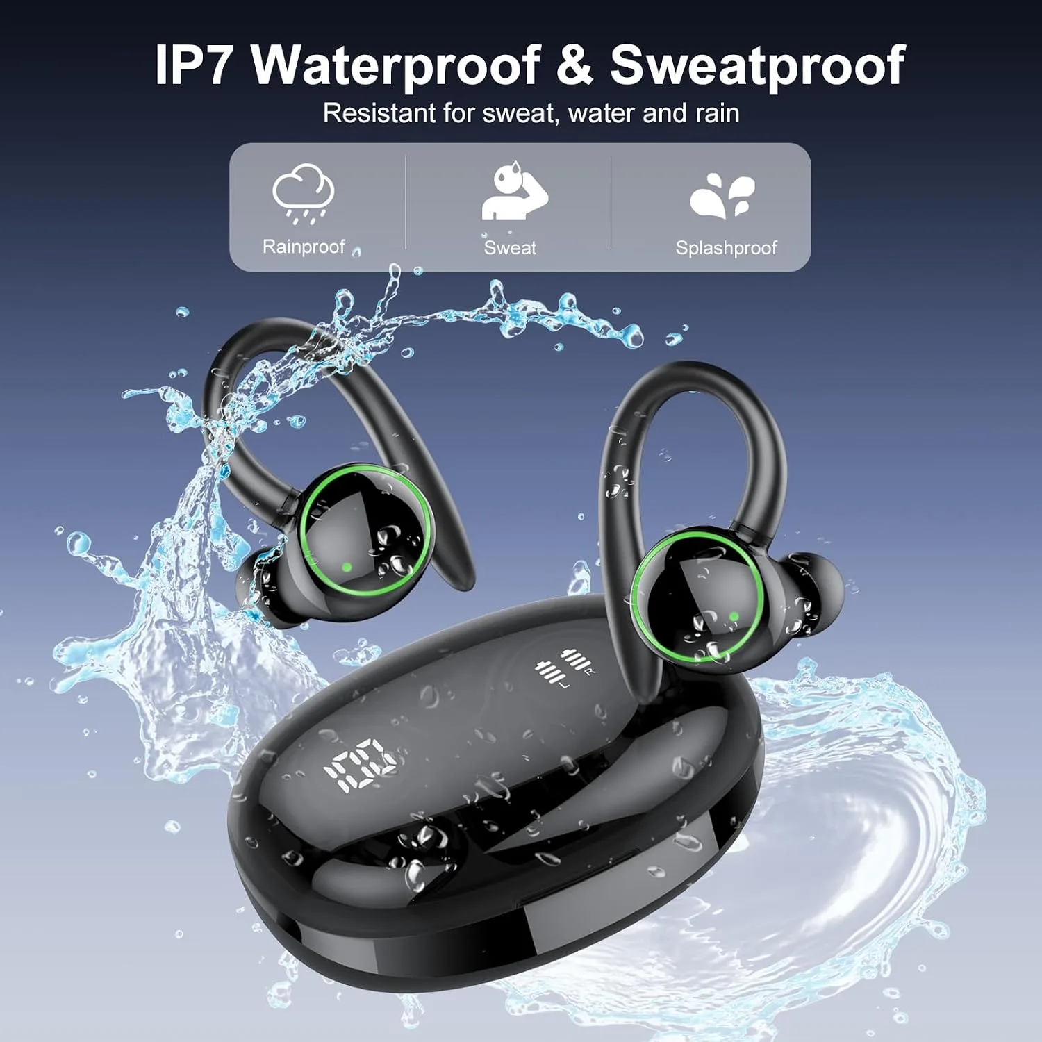 Wireless Earbuds, Bluetooth 5.4 Headphones Sport Over Ear Buds With ENC Mic