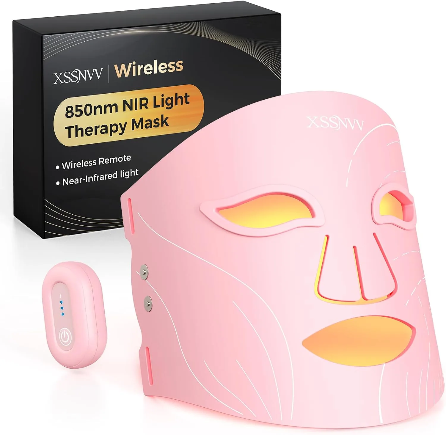 Red Light Therapy Mask for Face, Wireless LED Face Mask, 272 LEDs (Pink)
