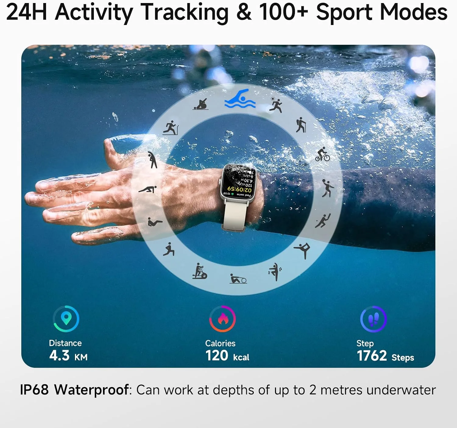 Smart Watch for Women, 1.85" HD Smartwatch Compatible iPhone/Samsung/Android (Answer/Make Calls), 100+ Sport Modes Fitness Tracker with Heart Rate/Sleep/Step Monitor, IP68 Waterproof (Beige)