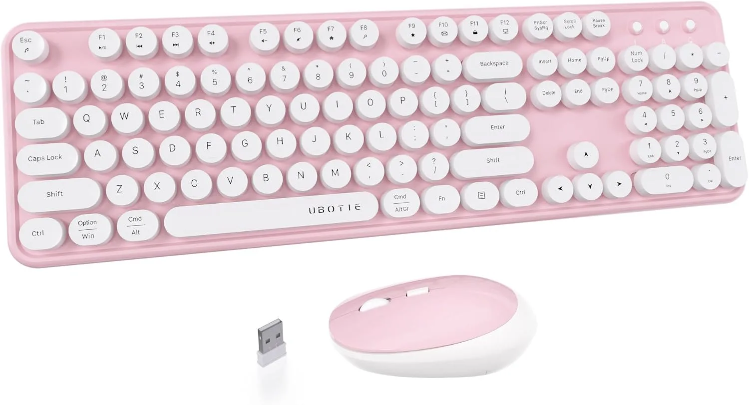 UBOTIE Colorful Wireless Keyboard and Mouse Combo (Pink-White)