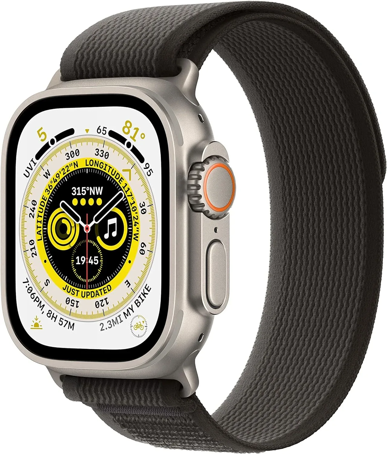Apple Watch Ultra [GPS + Cellular 49mm] Titanium Case with Black/Gray Trail Loop, S/M (Renewed)