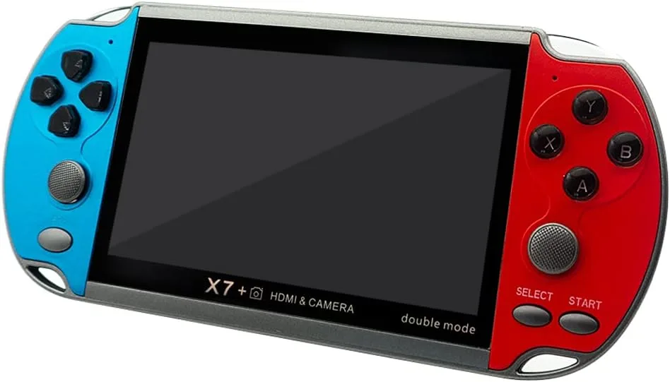 DREAMHAX X7 Plus Handheld Game Console , Preload 10000 Games Portable Video Games Support HDMI Output & Double Player Classic Arcade Retro Game Player (4.3" Screen Red & Blue)