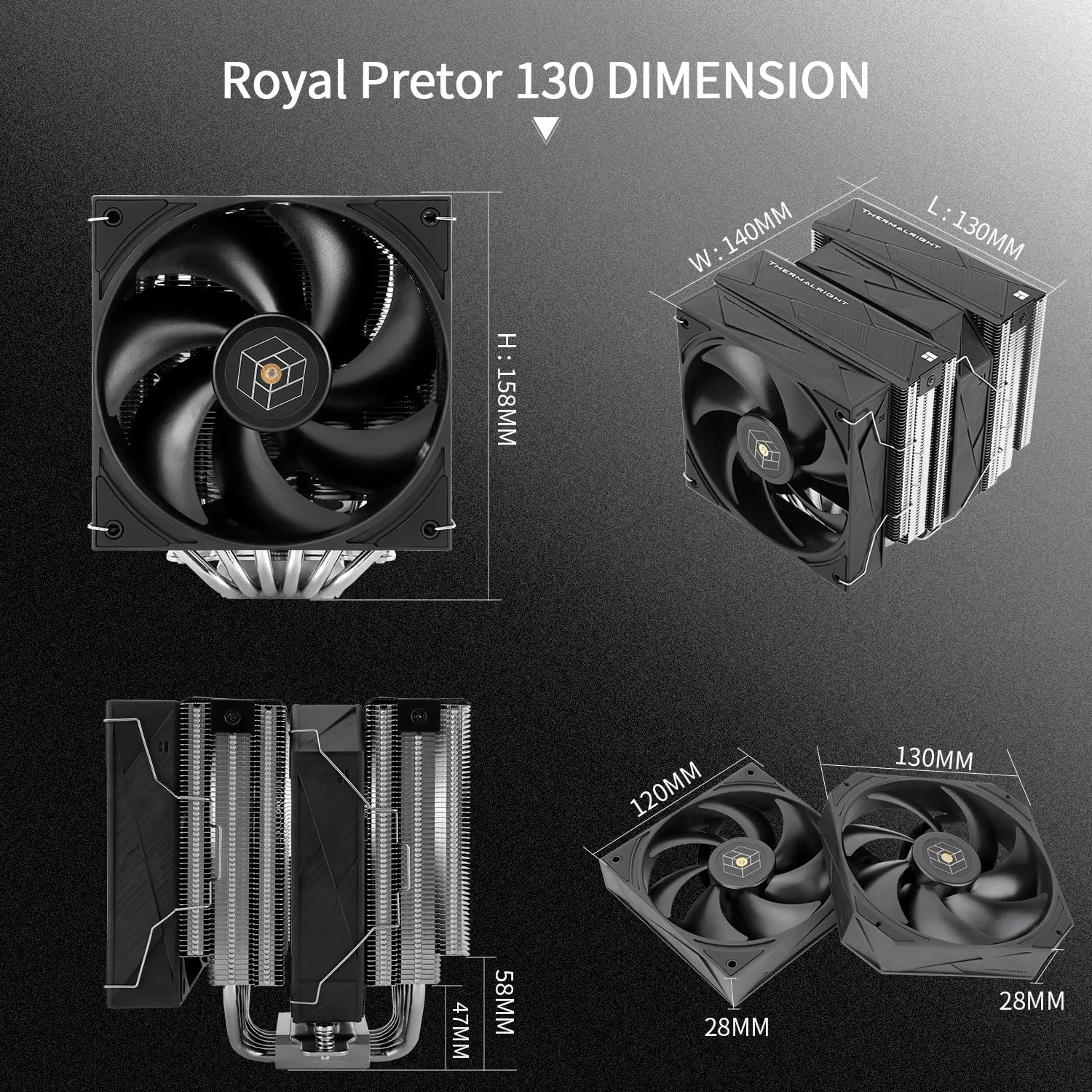 Thermalright Royal Pretor 130 CPU Cooler, 6 Heat Pipes Heatsink CPU Cooling, TL-H12-X28 and TL-HD13-X28 Fan, Compatible with Intel LGA115X/1200/2011/1700/1851;AM4/AM5 Platforms,Desktop Tower Cooling