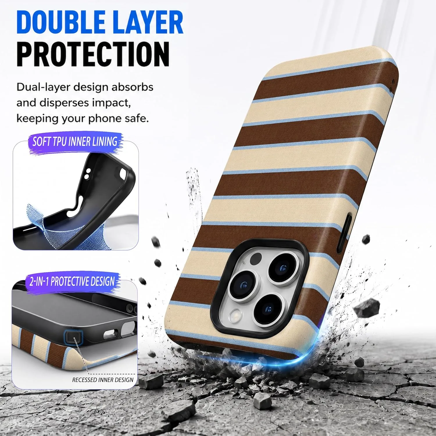 Magnetic for iPhone 15 Pro Max Brown Horizontal Striped Phone Case