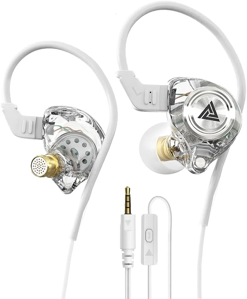Wired Gaming Earbuds, Ak3file in Ear Monitors, Deep Bass Sound Wired Earbuds, HiFi in Ear Headphones with 1DD 10mm Dynamic Driver, IEM for Music Gaming Video Calling (White)