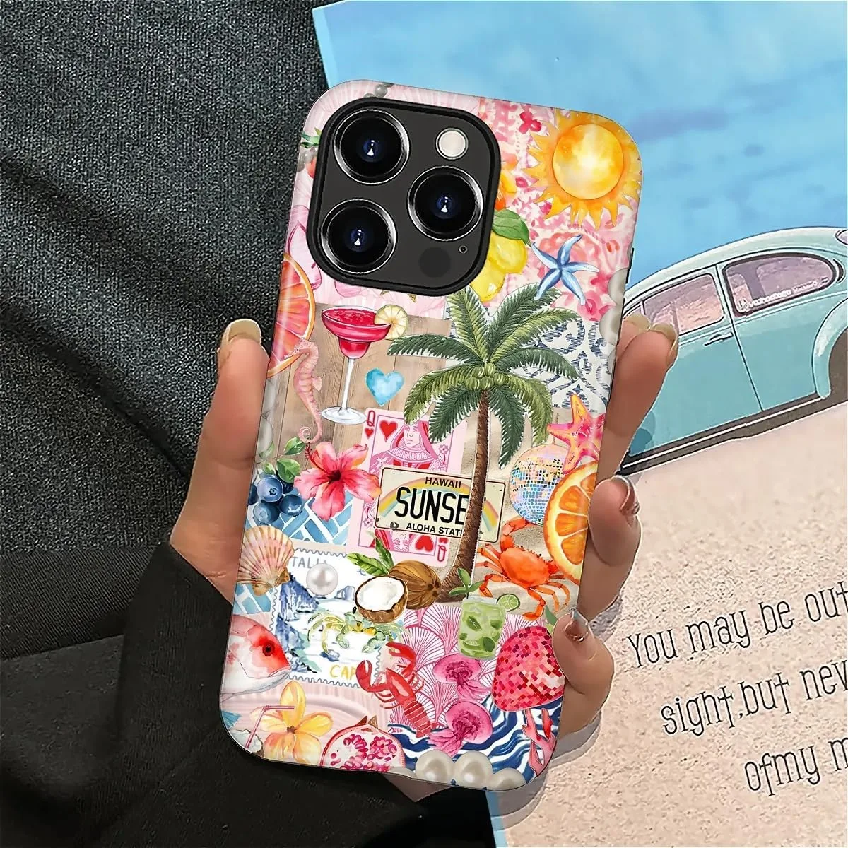 DAIZAG Case for iPhone 16 Pro Max,Mixed 2 Layer Design Shockproof Soft TPU Ddouble Protection Phone Case for iPhone 16 Pro Max-Aesthetic Summer Beach