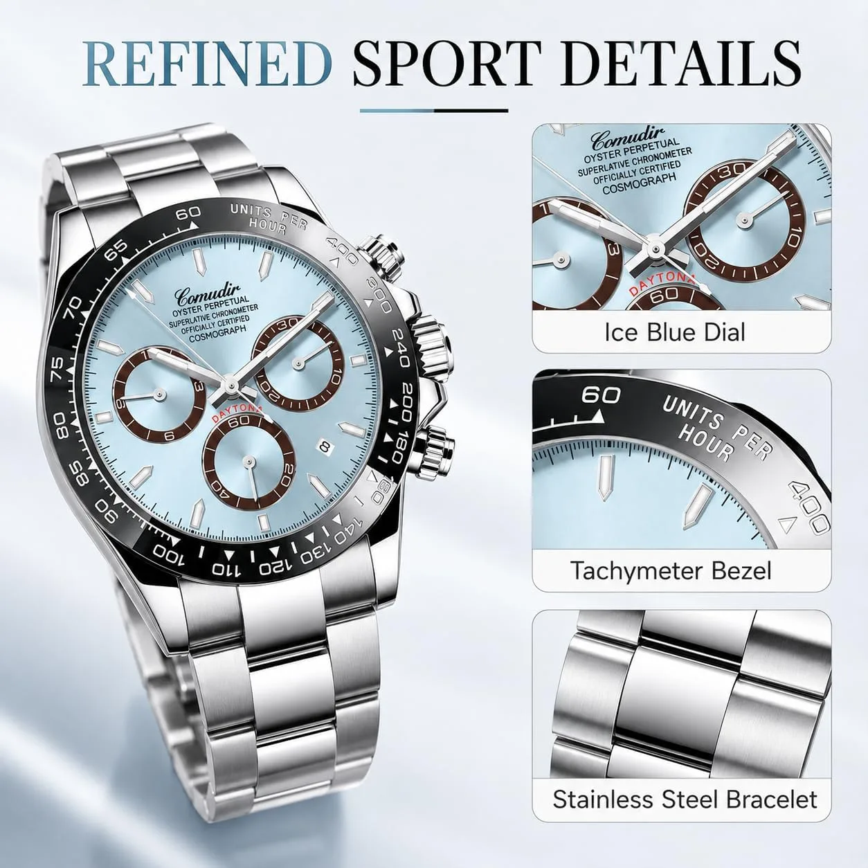 MASTOP Pagani Design Daytona Homage Men's Watch Panda Analog Quartz Japan Movement Chronograph Luxury Wrist Watch Business Waterproof Silicone Strap Sports Pagani Watches for Men