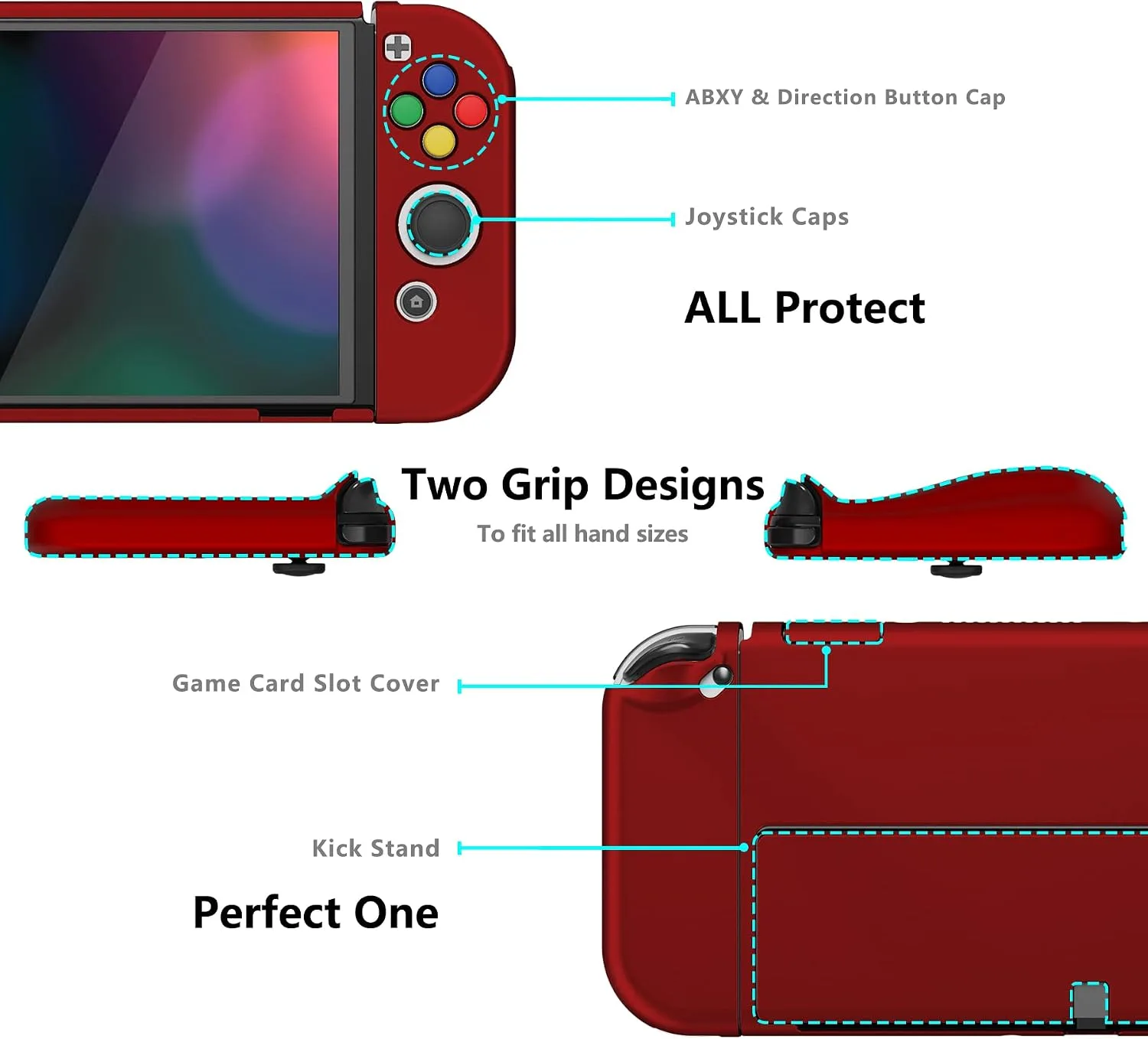 PlayVital AlterGrips Protective Slim Case for Nintendo Switch OLED, Ergonomic Grip Cover for Joycon, Dockable Hard Shell for Switch OLED w/Thumb Grip Caps & Button Caps