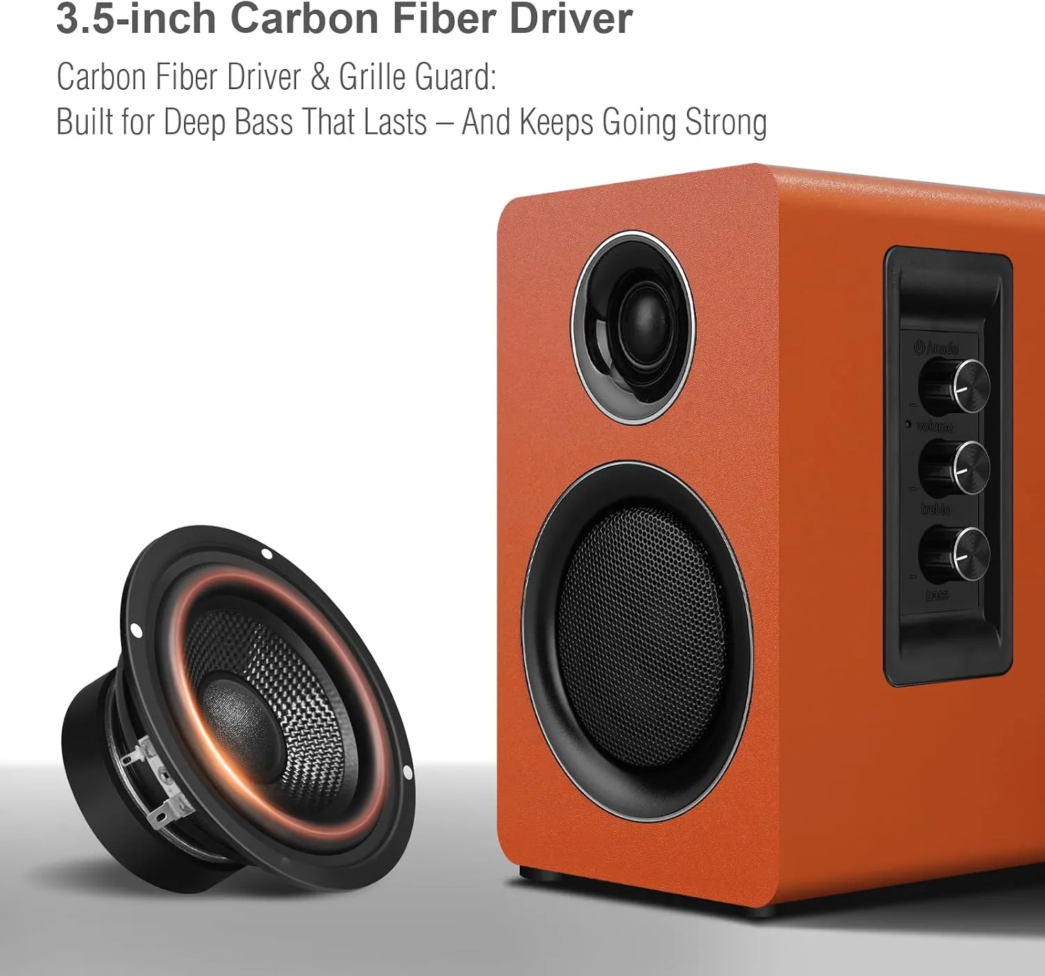 Computer Speakers, Bluetooth 5.3, USB-C, AUX/RCA, 3.5-Inch Woofer, Orange