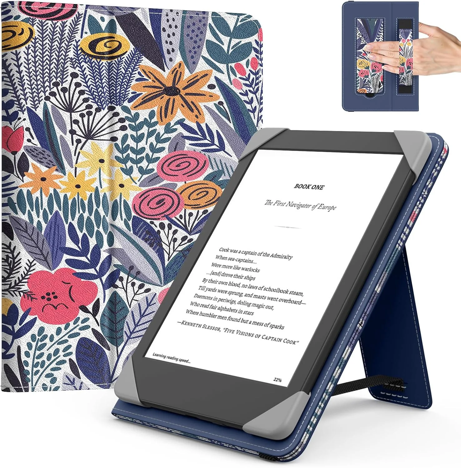 Moko Universal Case for 6 inch eReaders&Tablets,Blue Leaf Flower