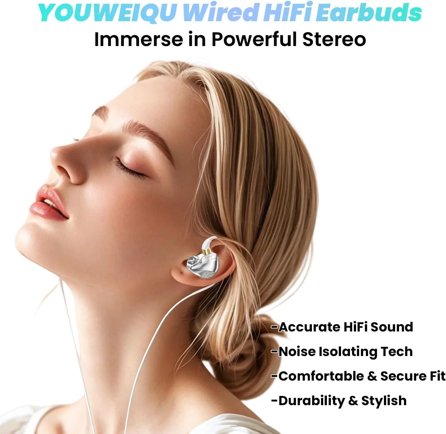3.5mm Fixed Cable IEM, HiFi Wired Earbuds with Mic, Gaming Earbuds,Silver