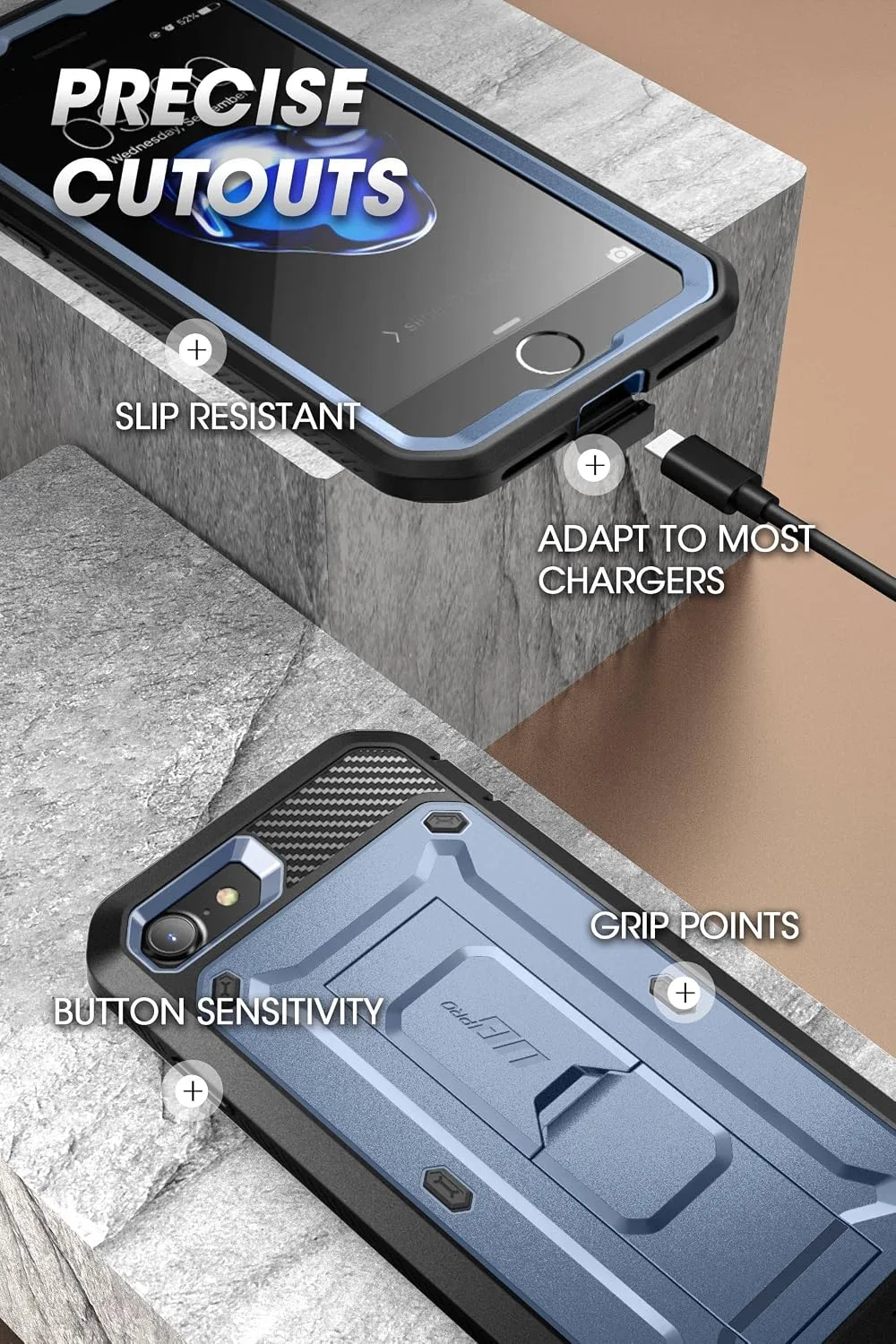 SUPCASE for iPhone SE 3rd / SE 2nd /7/8 Case with Screen Protector,Cerulean