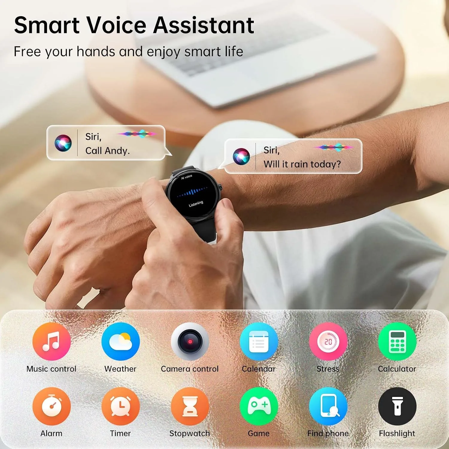 Smart Watch for Women Men, 1.27" HD AMOLED Stylish Smartwatch (Answer/Call) for iPhone/Android/Samsung, Fitness Tracker with 120+ Sport Modes, Heart Rate/Sleep/Health Monitor, IP68 Waterproof, 2 Bands