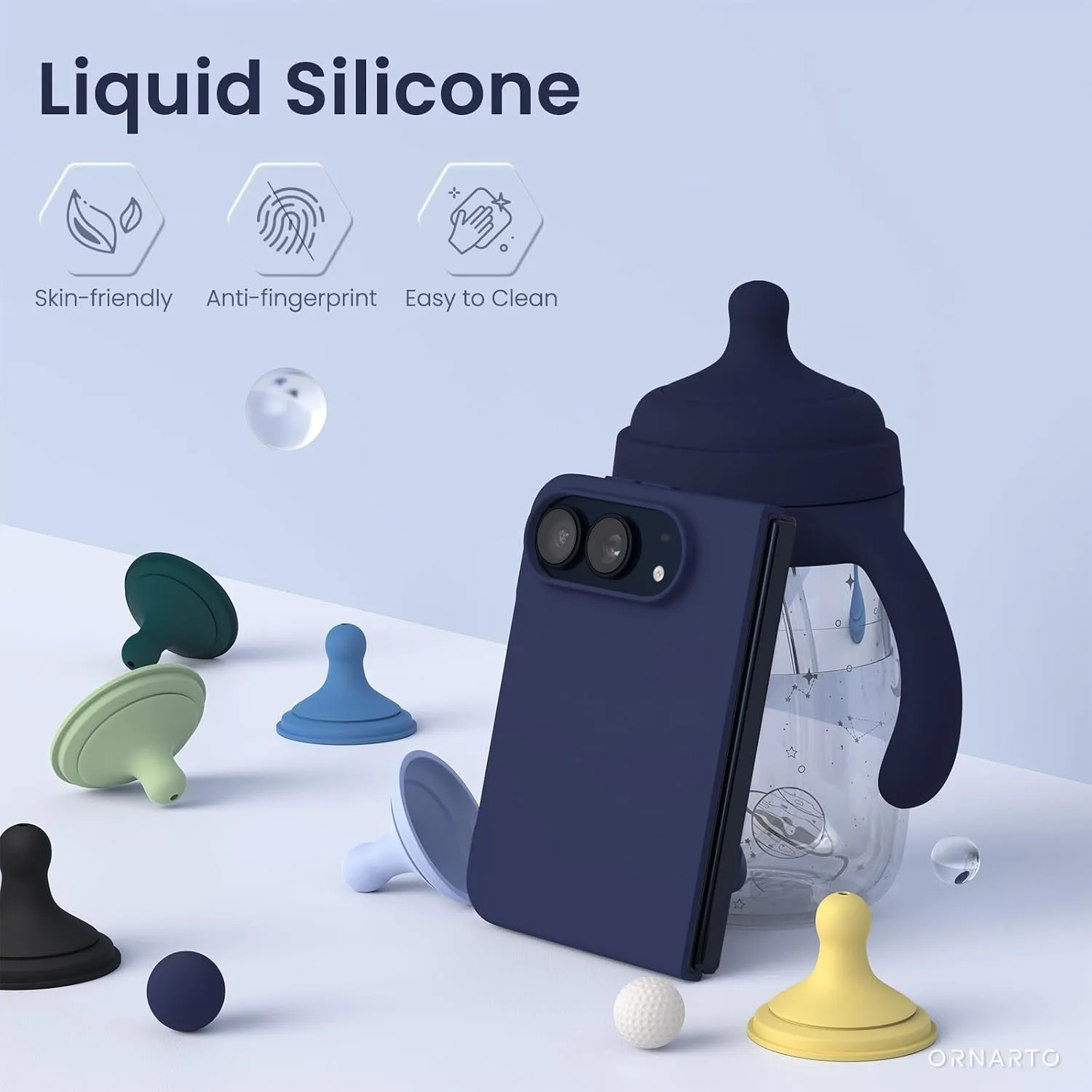 ORNARTO for iPhone Duo Case,Magnetic Slim Liquid Silicone,Navy Blue