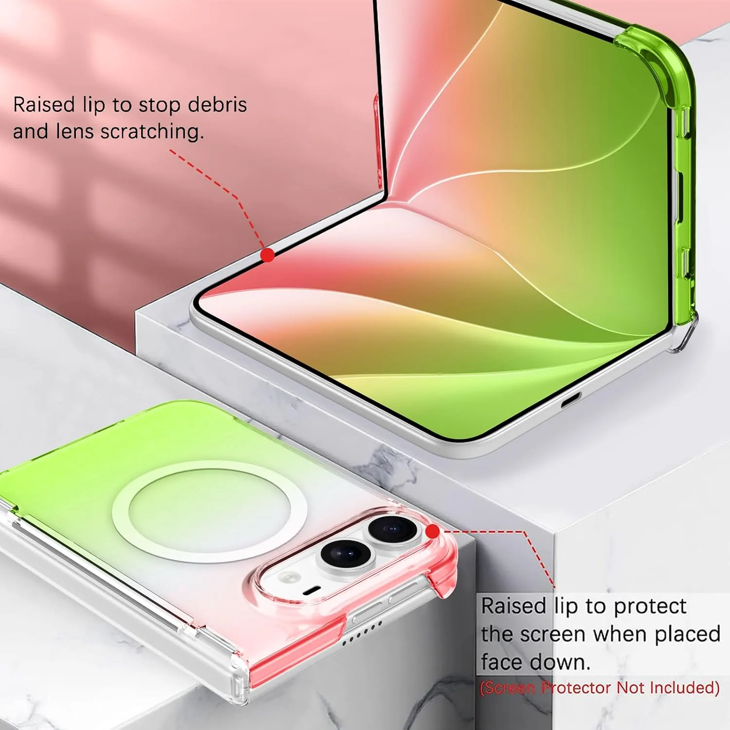 tharlet Magnetic Case Fit for iPhone Duo, Anti Yellowing, Green Pink