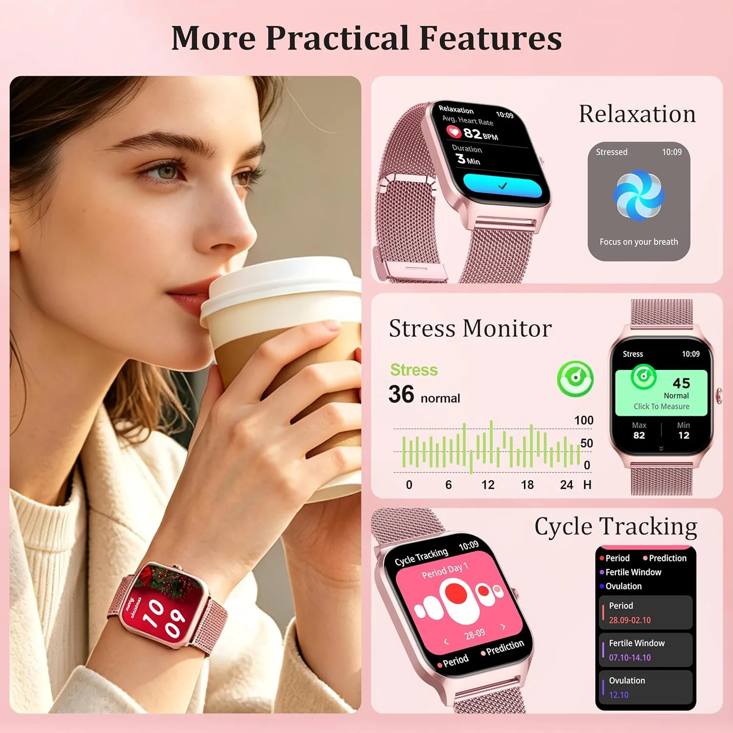 Smart Watch Women Men, 1.85" Reloj Inteligente para mujer hombre, Make/ Answer Call, Health Monitor/Blood Pressure, 110+ Sports Modes, Voice Control, IP68 Waterproof Compatible with Android & iPhone