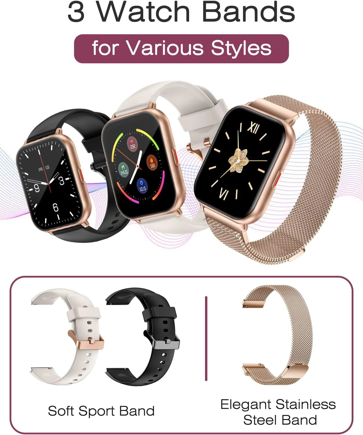 Smart Watch for Men Women with Call Function, Sport & Metal Bands Gold