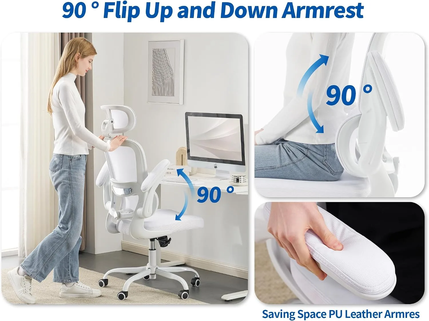 TRALT Office Chair Ergonomic Desk Chair with Lumbar Support White PU, 1