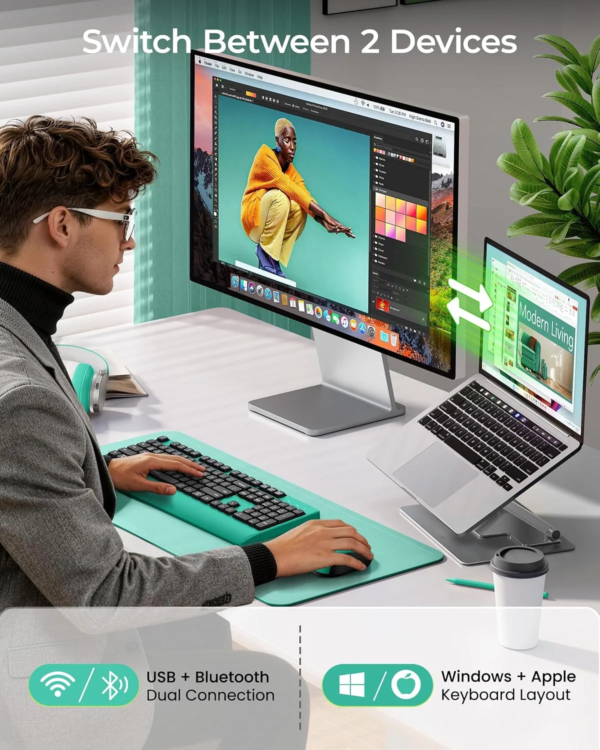 seenda COE200 Wireless Bluetooth Keyboard and Mouse Combo with Wrist Rest