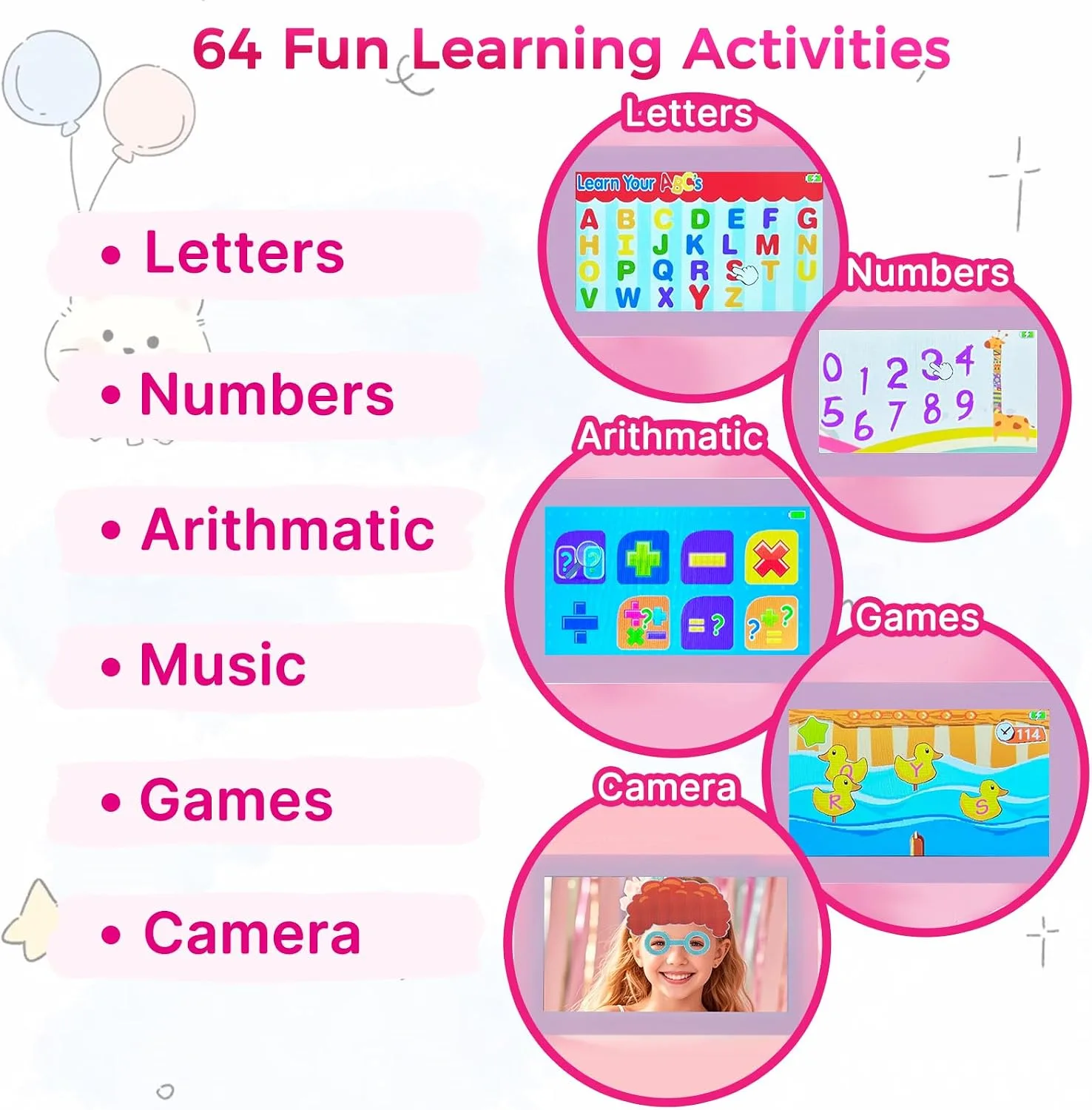 Kids Laptop with Camera, Educational Color Screen Computer with 64 Learning Modes, Laptop for Kids Ages 5+