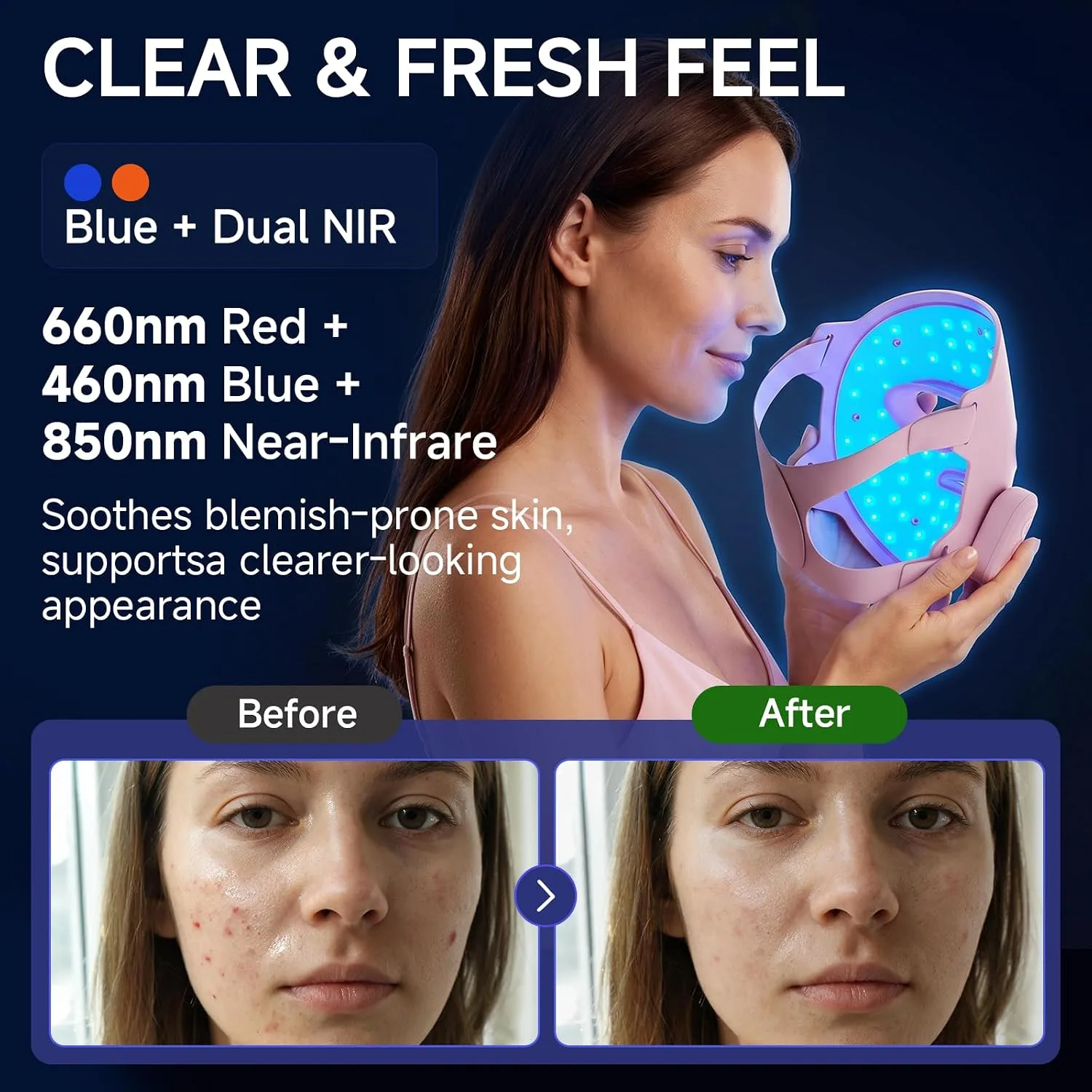 Red Light Therapy for Face 4-Mode LED Mask 336 LEDs Wireless Remote Pink