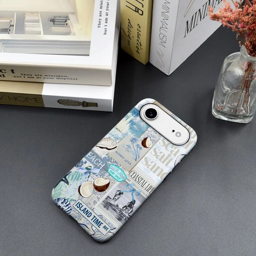 Case Compatible with iPhone 17 Air,Fall Prevention Hybrid 2-Layer Hard Shell Phone Cover for Girls Boys,Beach Coast Collage