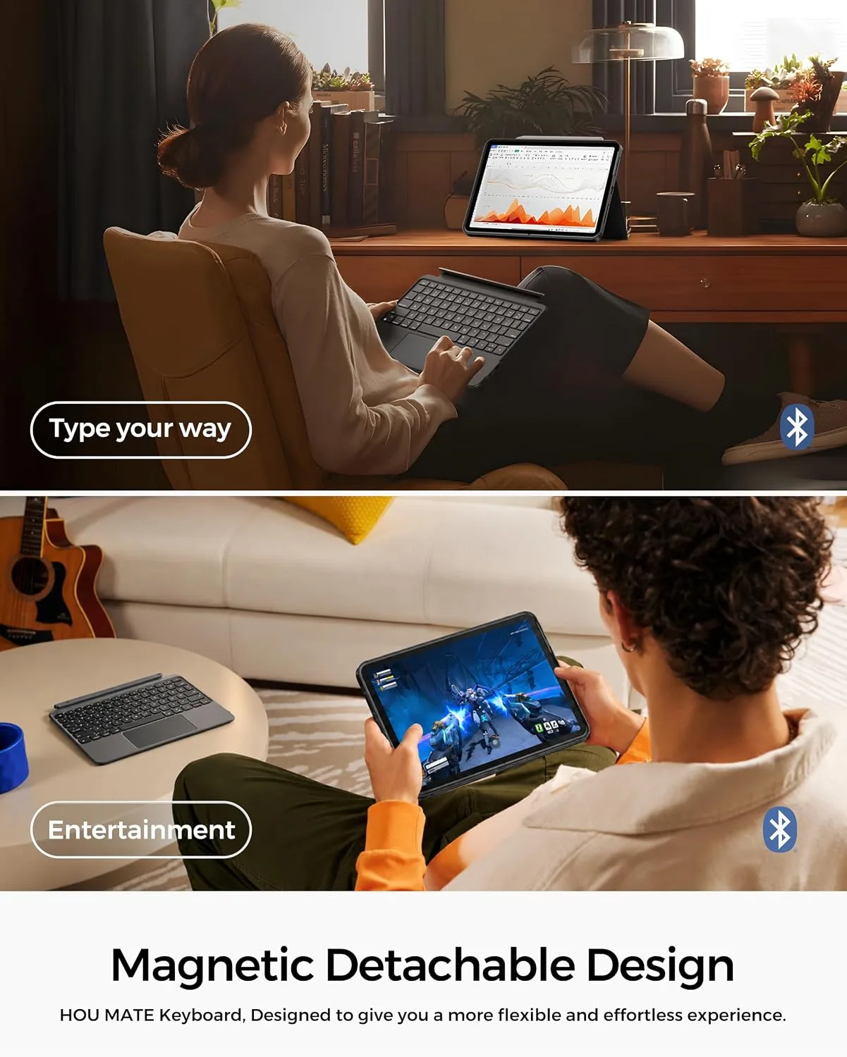 HOU 360° Rotating & Detachable Keyboard Case for iPad A16 & iPad 10th gen