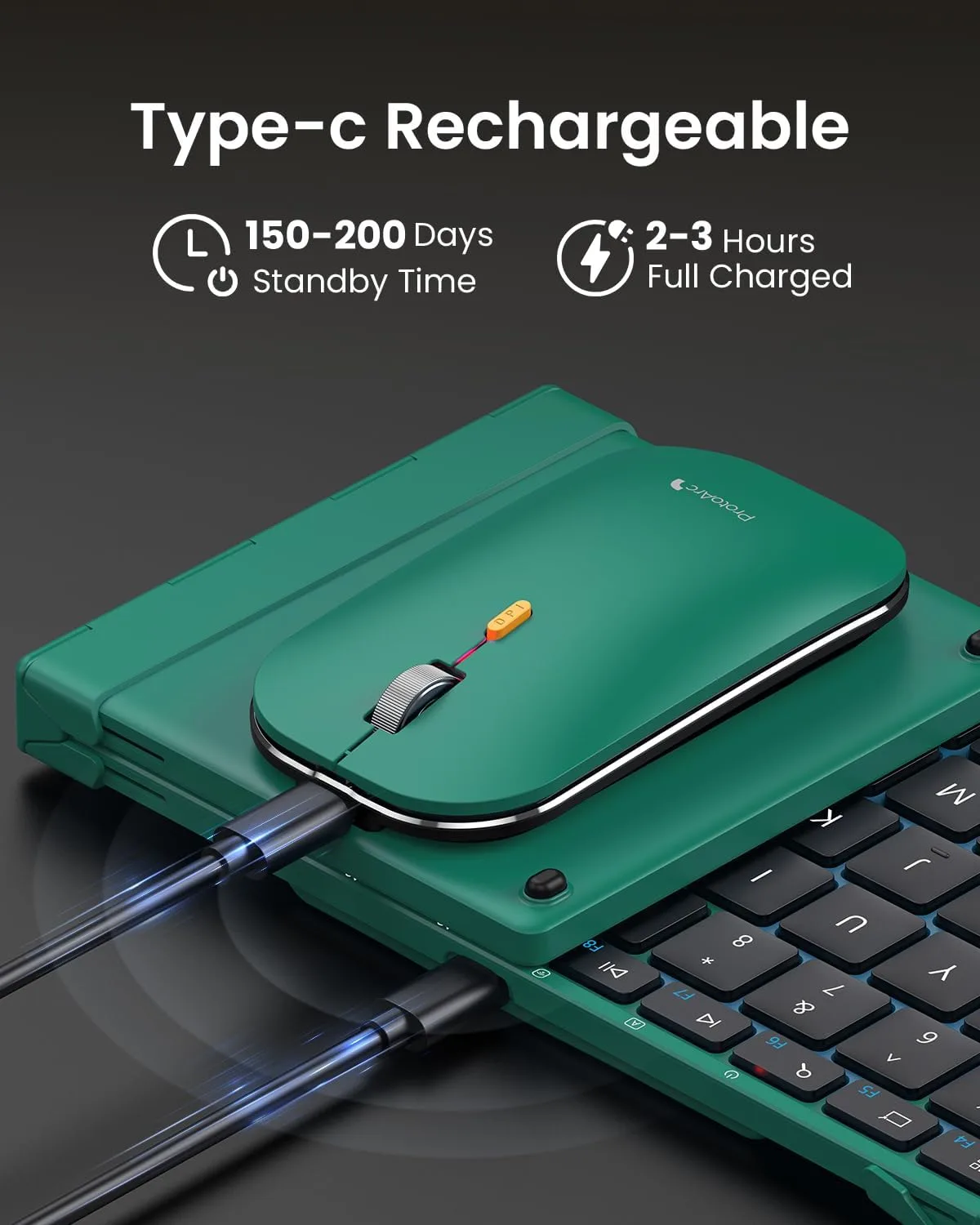 ProtoArc XKM01 Full-Size Foldable Keyboard Mouse Combo for Travel, Green