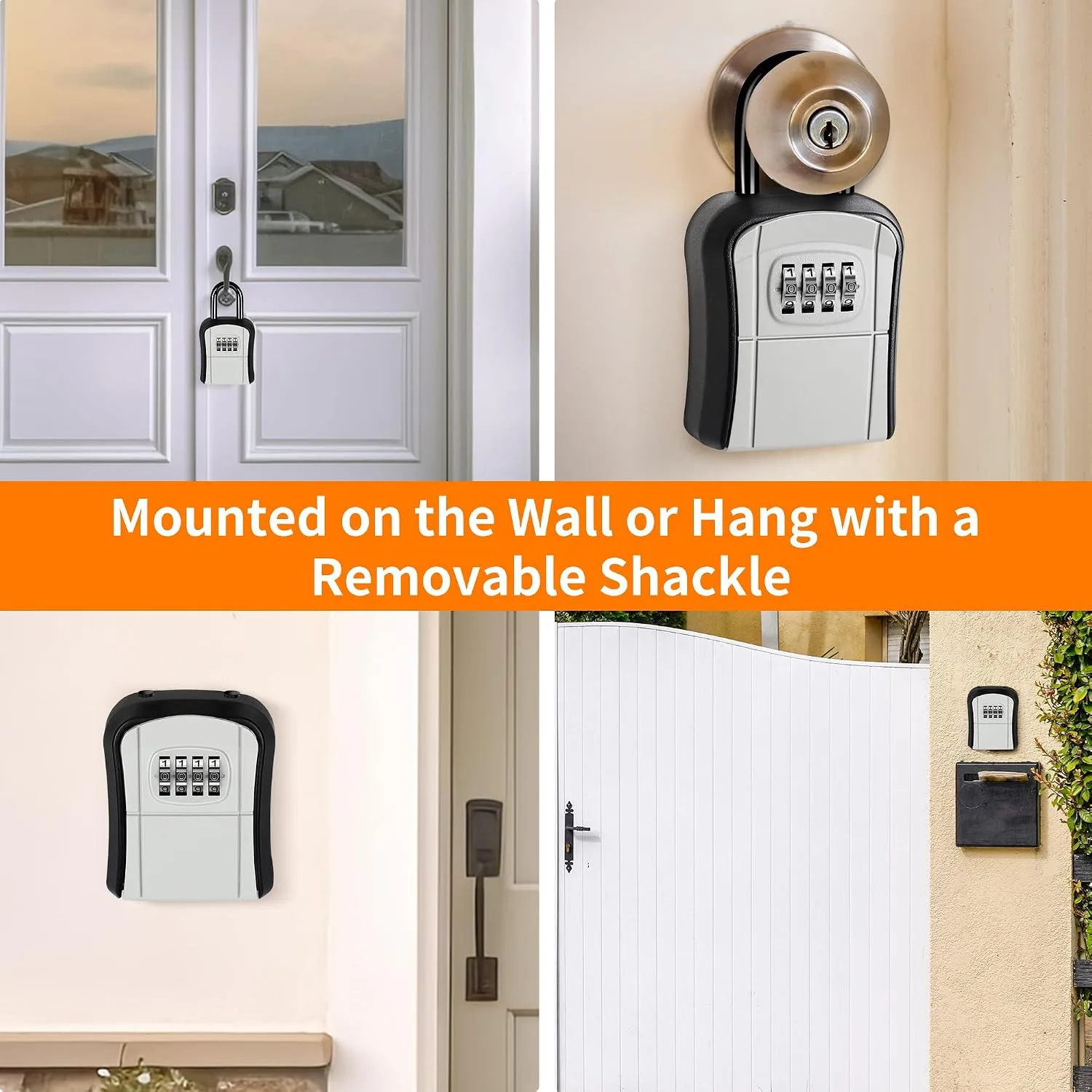 Portable Key Lock Box,Key Holder Safe Security Lock Box for Indoor, Outdoor, Garage, Garden, Store (1, Grey)