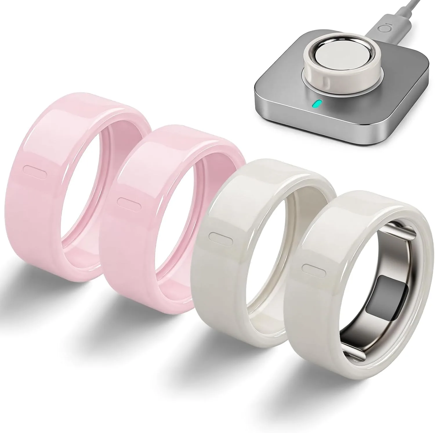 4 Pack Ring Cover Compatible with Oura Ring Gen 4/Gen 3 Horizon/Heritage, Anti-Scratch Ultra Thin Smart Ring Accessories for Men Women, Ceramic-Look (2Cloud+2Petal, Size 5)