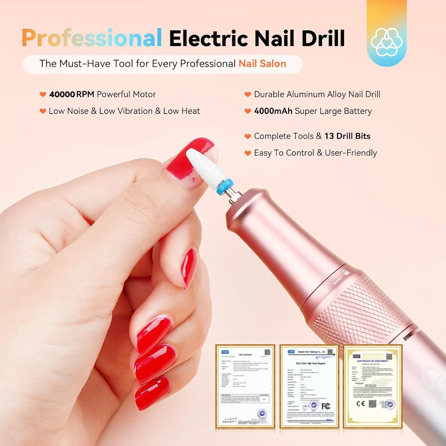 SAVILAND 40000 RPM Low Noise Electric Nail Drill for Acrylic Gel Polish
